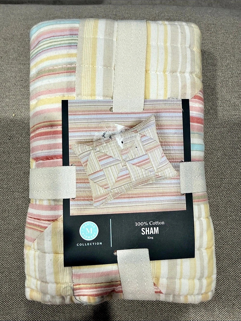 Martha Stewart Flora Fauna Yarn Dye Patchwork Cotton Patchwork King Sham NWT